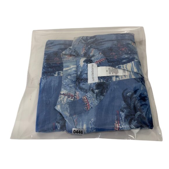 Liz Claiborne Women SZ M Sleeveless Collared Blue Hawaiian Print Blouse - Picture 8 of 10